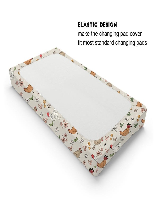KASTLEE Cute Chicken Floral Baby Changing Pad Covers for Boy Girl 32''x16'' Hens Roosters Boho Retro Flowers Fitted Diaper Change Table Sheets Spring Farm Animals Soft Breathable Nursery Changing Table Mats - Image 3